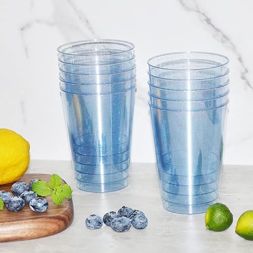 Miniatura 6 de Homy Feel Vasos de plástico con purpurina azul de 12 onzas  50 tazas desechables de cóctel y vino para fiesta de boda
