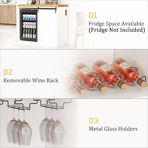 Miniatura 4 de Gabinete de barra de café con espacio para refrigerador, gabinete de vino de granja con estante, toma de corriente para cocina, comedor, sala de