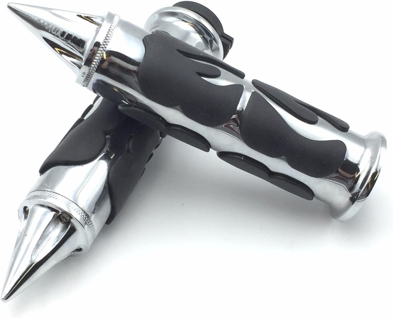 HK MOTO- Motorcycle Chrome Spike Comfort Rubber Flame Hand Grip 25mm 1" 1 inch Compatible with Intruder Boulevard C90 C50 M50 Volusia Marauder 800 [B01ETS4C1Q]