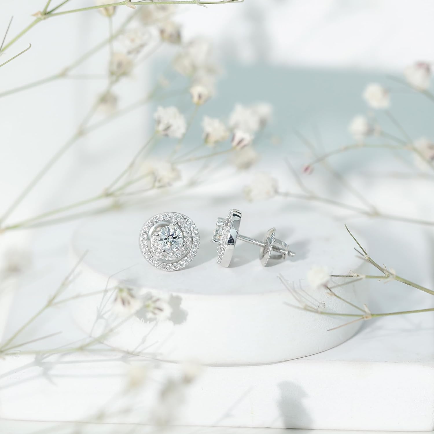 Certified Moissanite Stud Earrings in Silver, D-Vs1 Quality, Moissanite Swirl Earrings - Gift For Special Occasions - Image 3