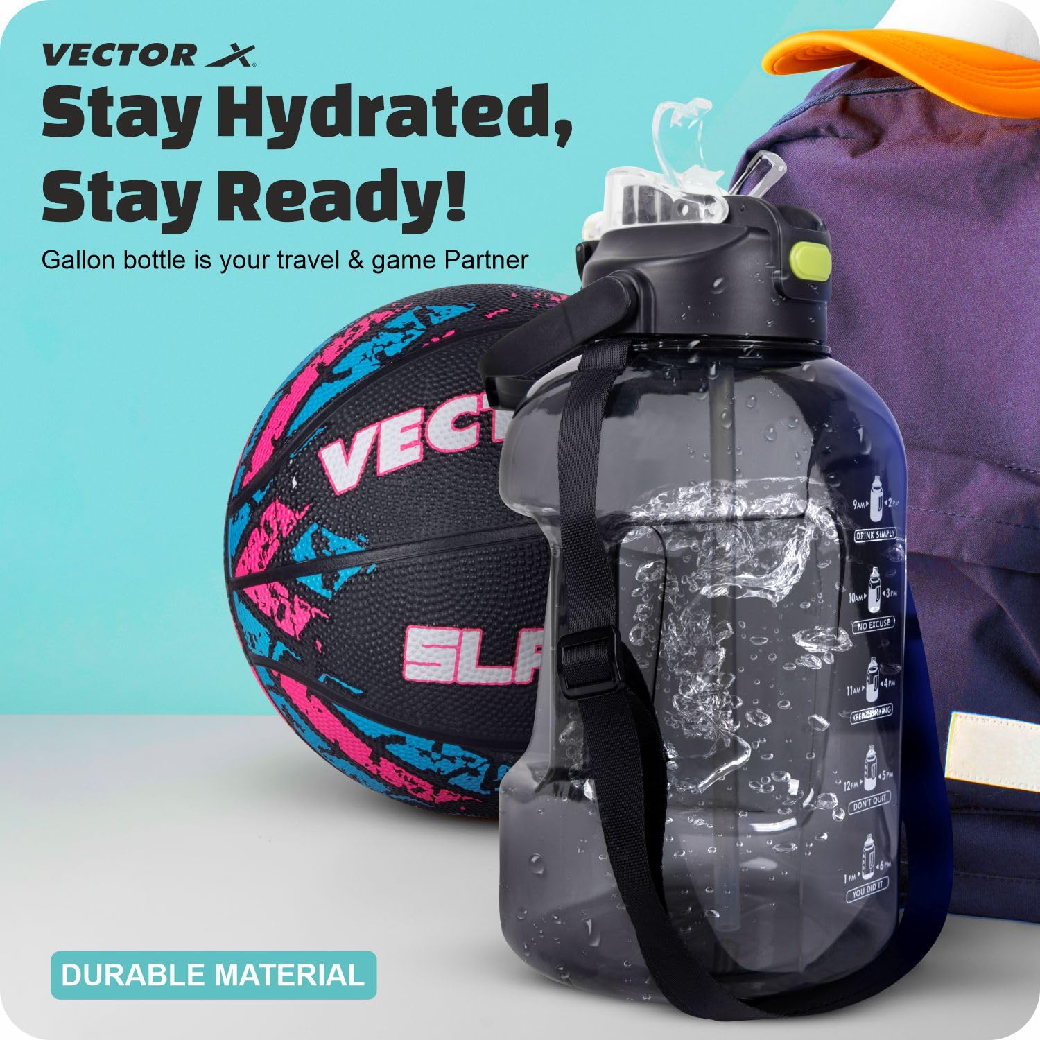 Vector X 3 LTR Capacity Gym Gallon Plastic Water Bottle with Carry Handle|For Man Sports Fitness Outdoor Activity|Large 3 L Reusable Water Jug BPA-Free, Unbreakable, Freezer Safe (Black) 4