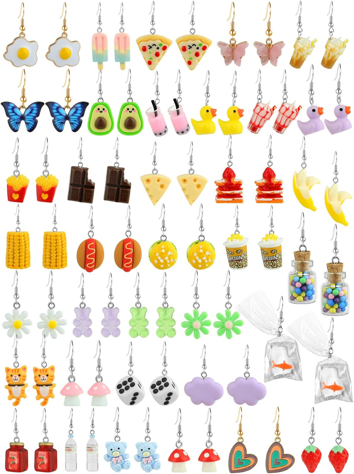36 Pairs Weird Cute Earrings Fun Cool Mushroom Bear Flower Cat Funky Aesthetic Drop Dangle Earrings for Teen Girls Women Funny Jewelry Set