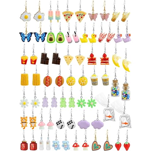 36 Pairs Weird Cute Earrings Fun Cool Mushroom Bear Flower Cat Funky Aesthetic Drop...