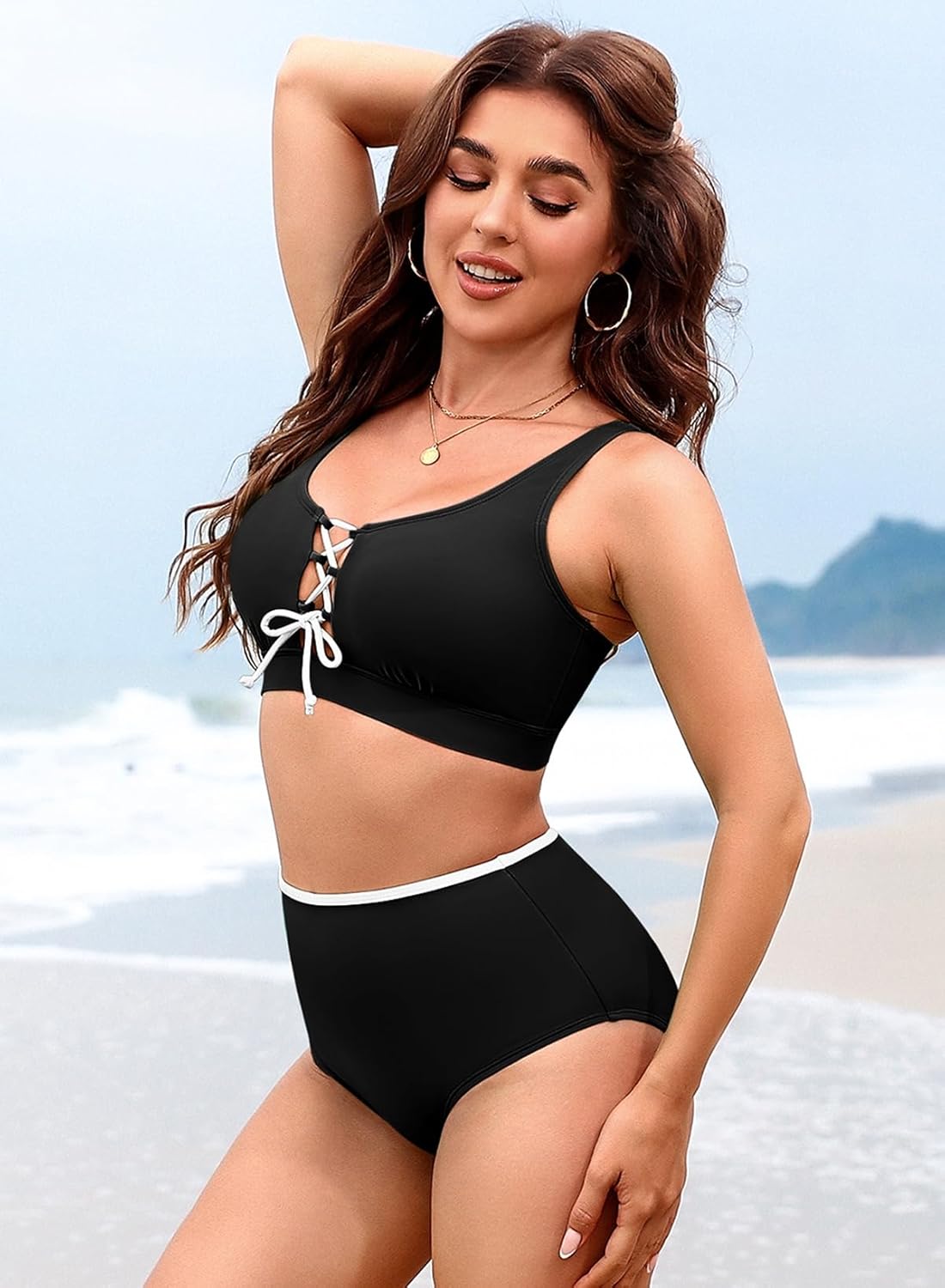 PINK QUEEN High Waisted Bikini Sets for Women 2026 Two Piece Tummy Control Swimsuit Cutout Cheeky Bathing Suit - Image 5