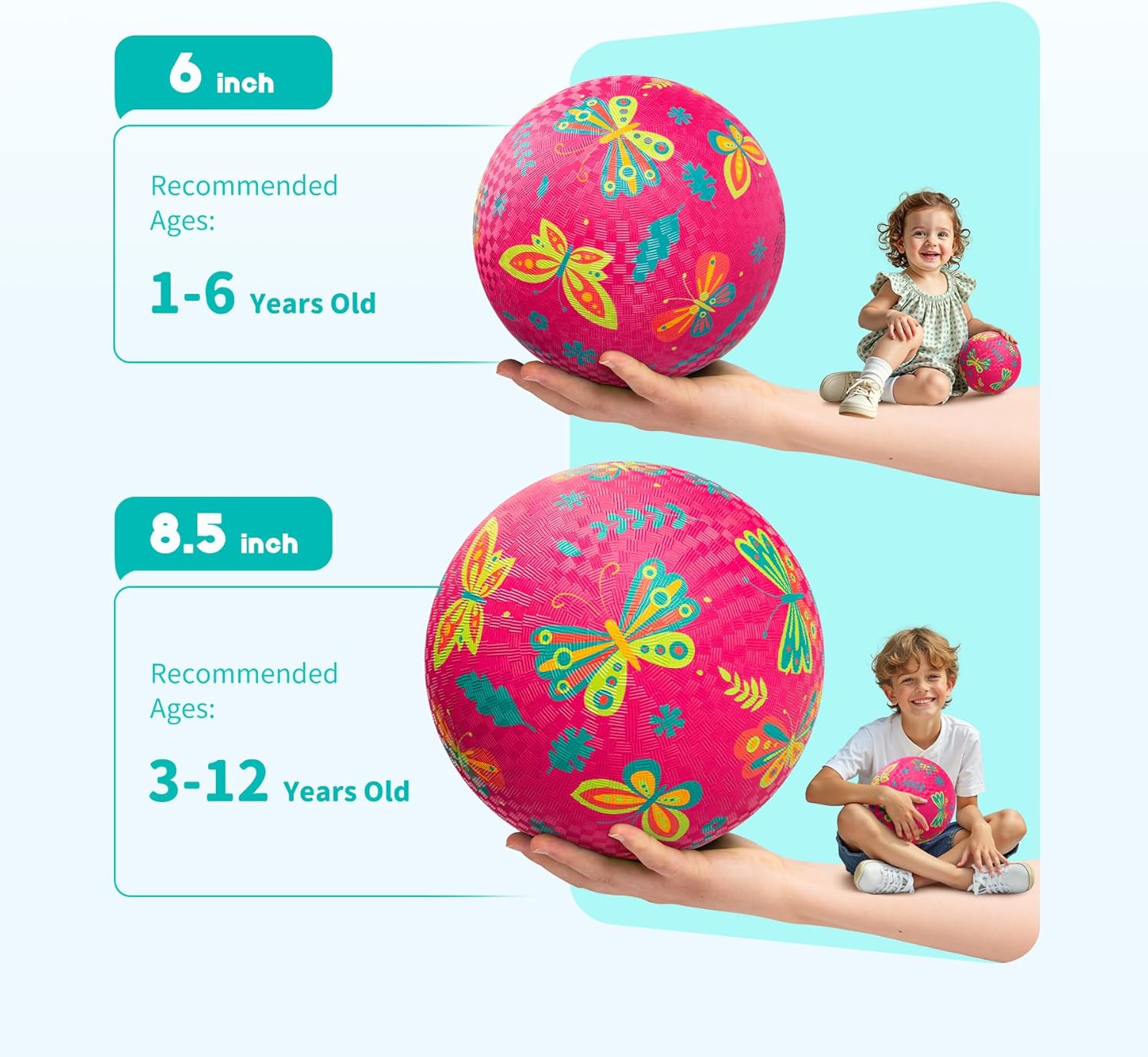 ZOOJOY Pack of 2 Cartoon Playground Balls, Balls for Toddler 3-12, 8.5" Rubber Ball Bouncy Kickball, Indoor & Outdoor Game Toys for Boys Girls with Pump - Image 3