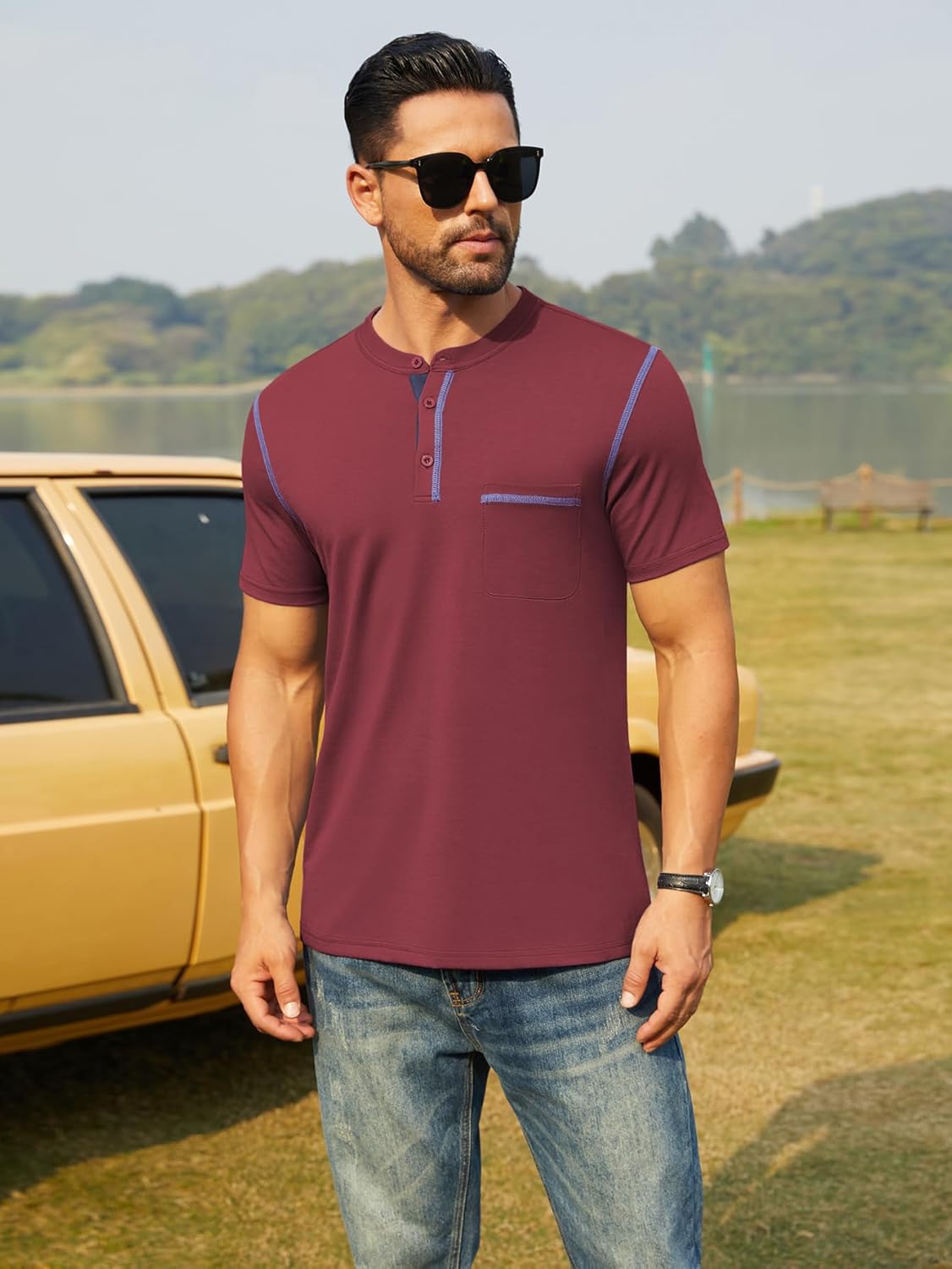 Hardaddy Men's Short Sleeve Henley Shirts Casual Summer Lightweight Button Henley Solid T-Shirt Tops - Image 5