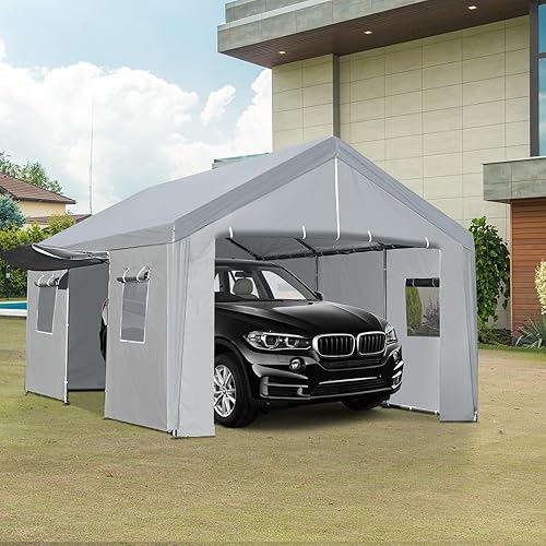 Miniatura 6 de SXYCMY Carport - Toldo resistente de 13 x 20 pies con ventanas ventiladas, paredes laterales extraíbles y puertas enrollables, tienda de campaña