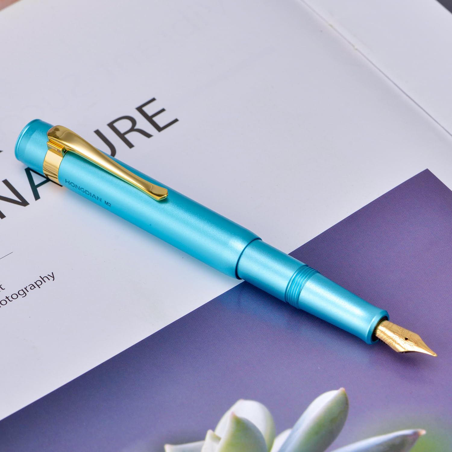 Hongdian M2 Black Forest Mini Fountain Pen, Extra Fine Soft Nib & Sleek Shape Aluminium Short Pocket Travel Pen (Lake Blue) - Image 4