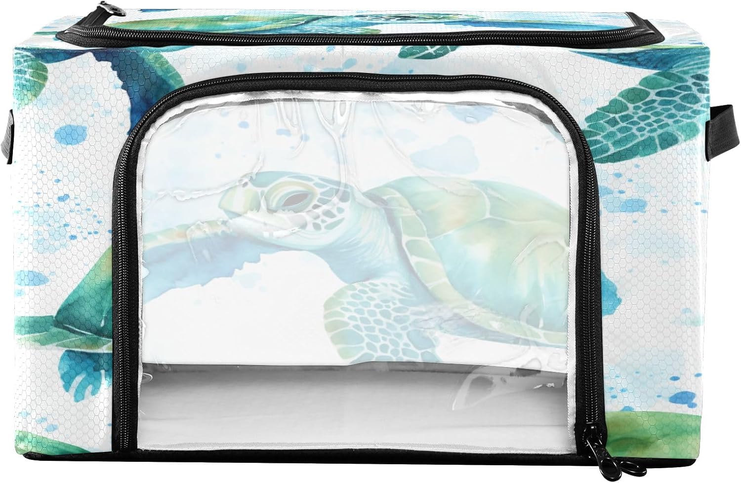 senya Sea Turtle Clothes Storage Bins with Clear Window Sea Lives Foldable Storage Bag with Lids