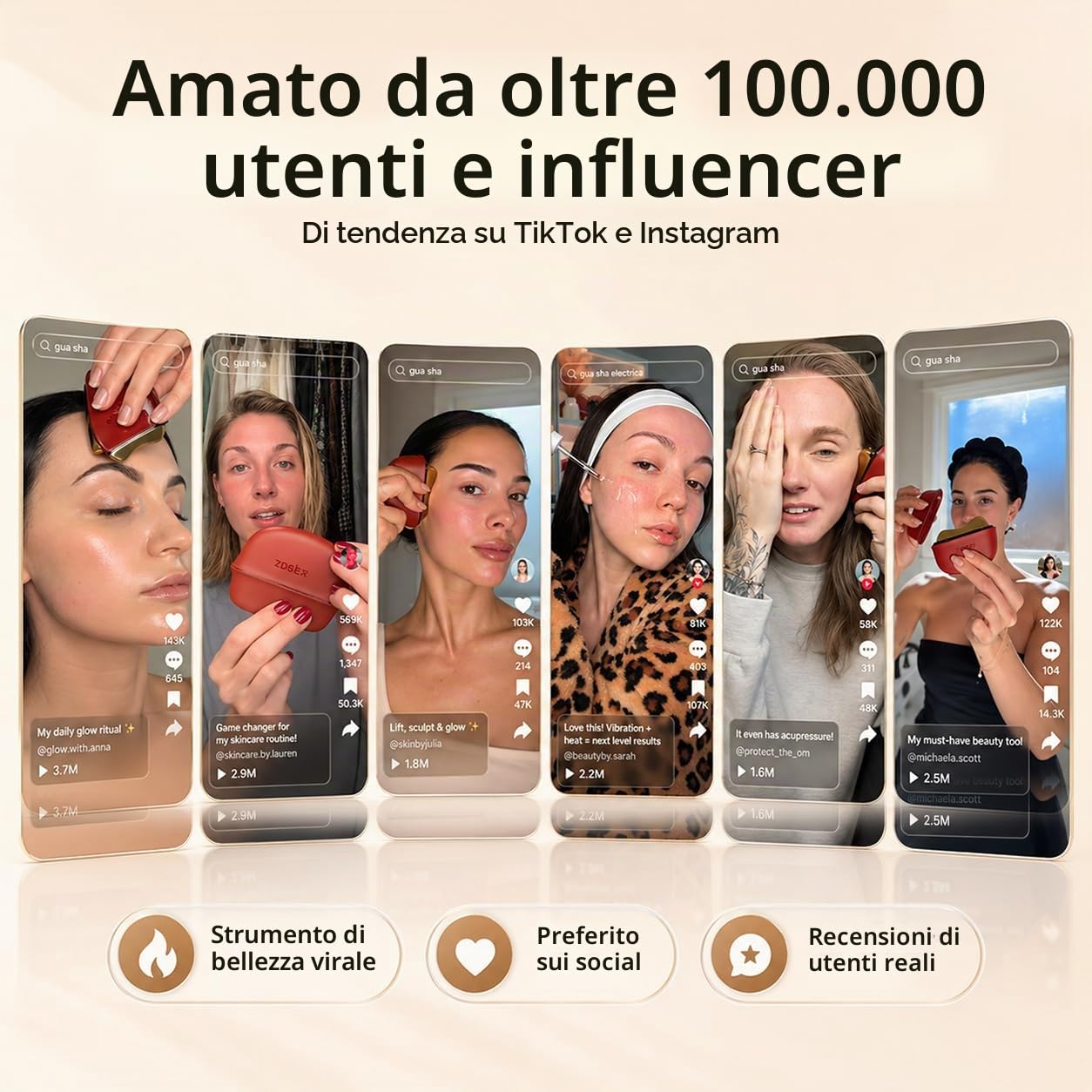 ZDEER Strumento elettrico Gua Sha per il viso con terapia a luce rossa a LED e vibrazioni lenitive, massaggiatore viso e collo in ottone riscaldato, dispositivo intelligente per la cura della pelle a