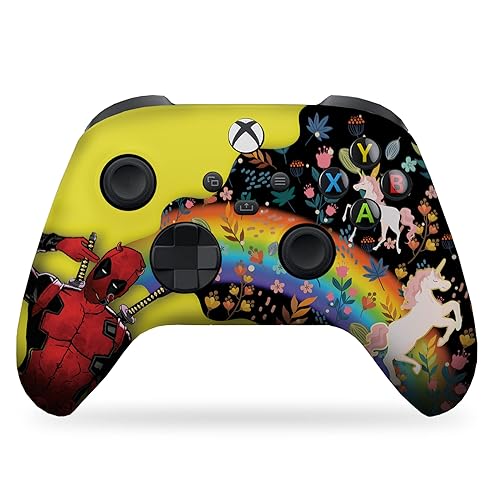 DreamController Deaddpool & Unicorn Custom X-box Controller Wireless compatible with X-box One/Series X/S Proudly Customized in USA with Permanent HYDRO-DIP Printing (NOT JUST A SKIN) - Non-Modded - Front Print Only - Deadpoool & Unicorn