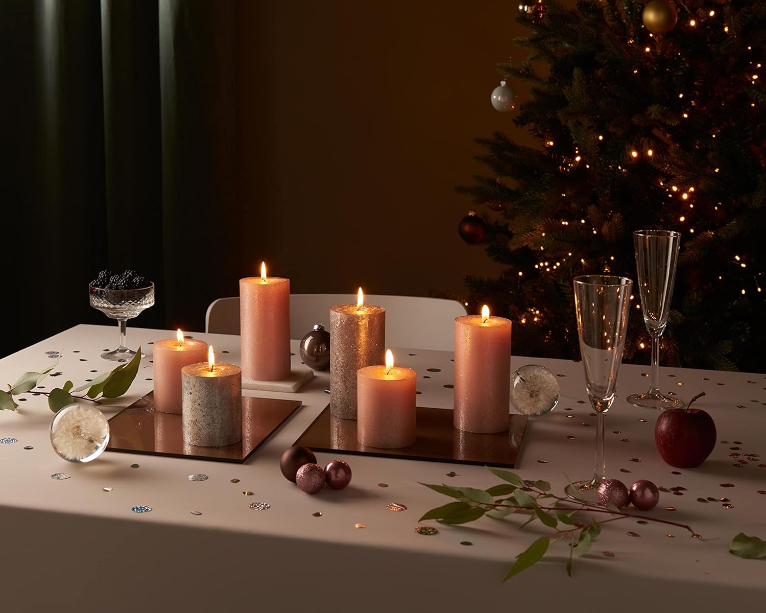 BOLSIUS - Rustic Pillar Candle Shimmer - Red - 8cm - Pack 4 - Non Drip - Non Scented Candles