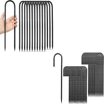 Homwin 12 inches U Shape Trampoline Stakes 12-Pack and 12 inches J Hook Tent Stakes 34-Pack Black Bundle