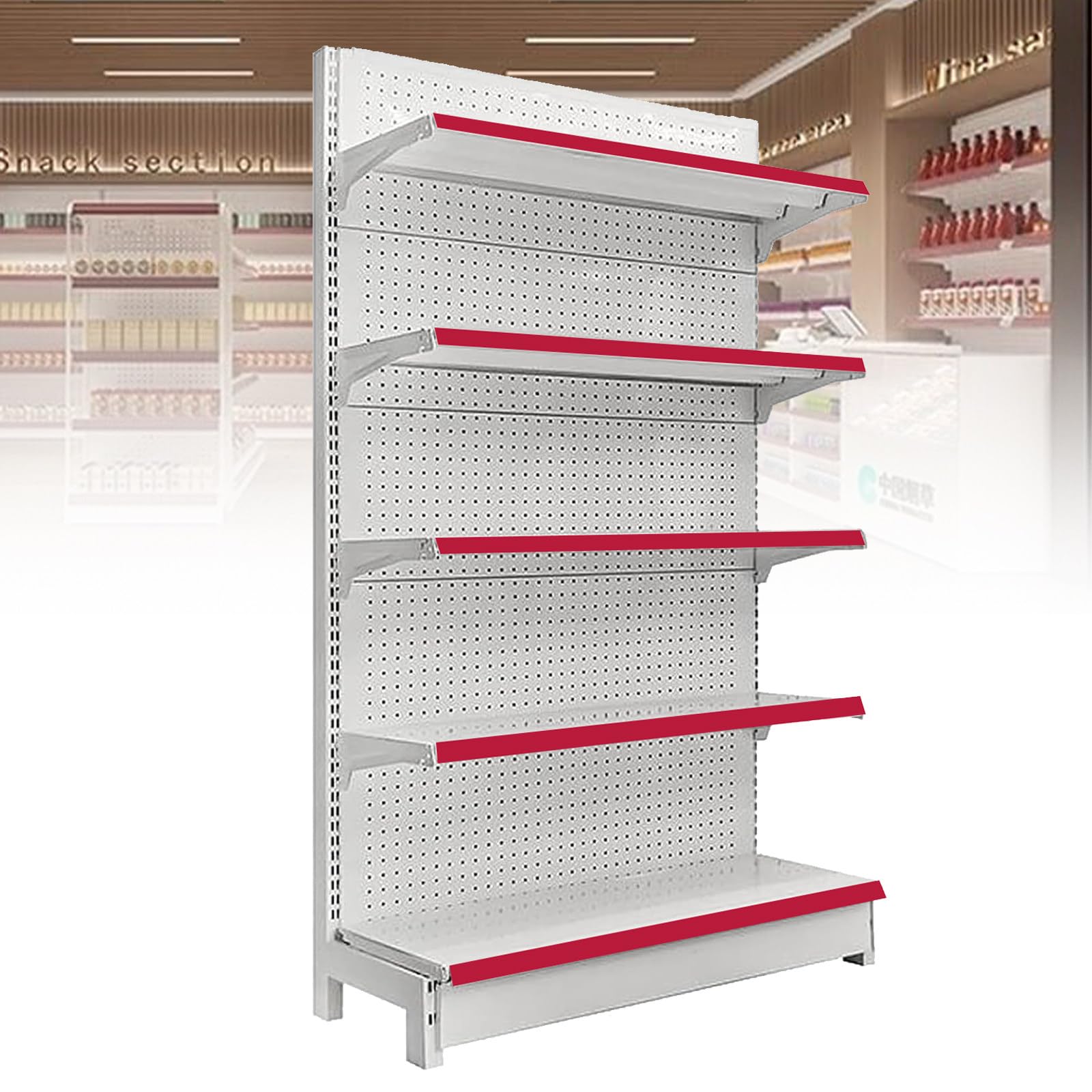 Scaffalatura da Parete per Negozi Gondola con 5 Ripiani su Un Lato, per Negozi di Alimentari, supermercati, scaffali per supermercati Resistenti per esposizioni durevoli 123×43×195cm