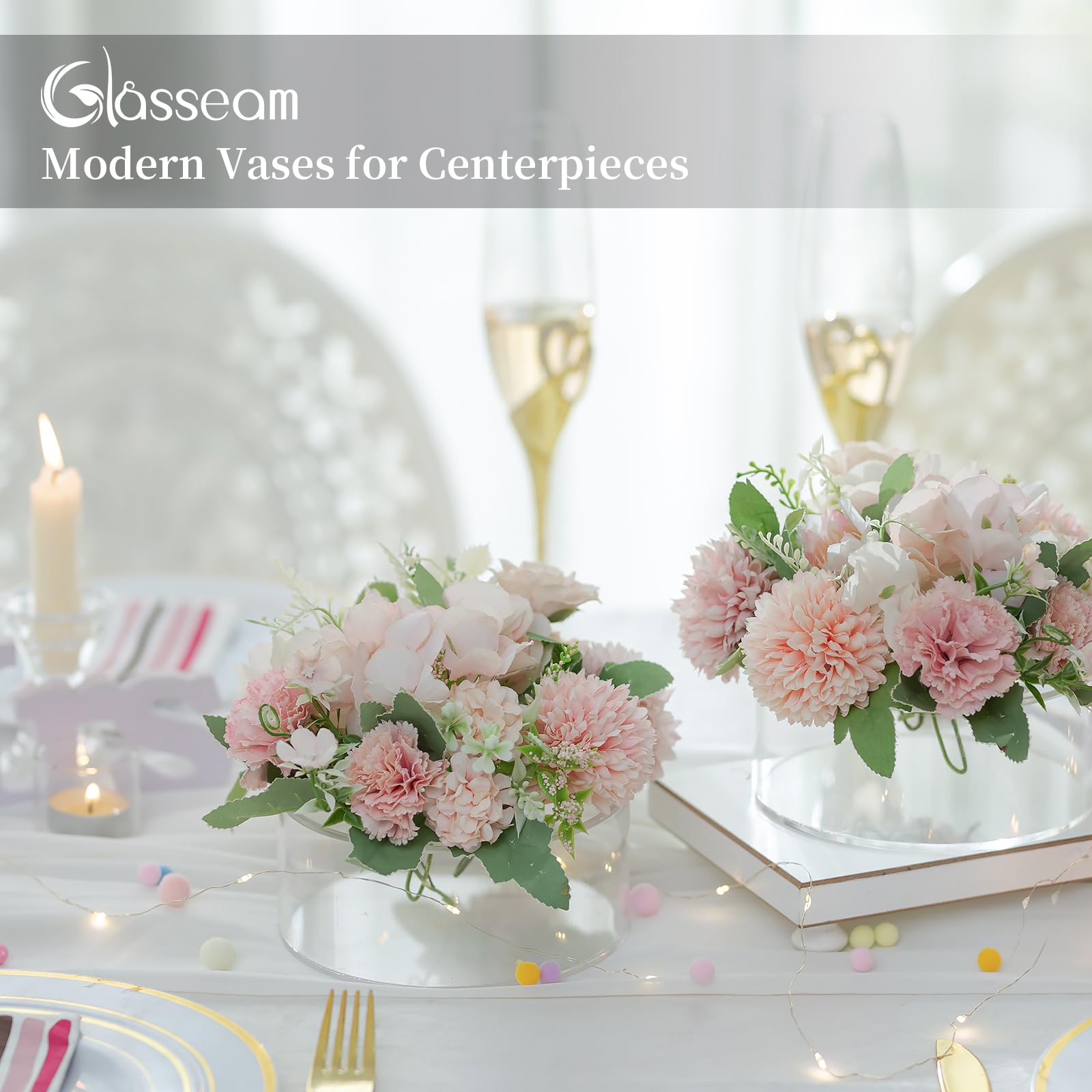 Glasseam Floreros acrílicos para centros de mesa: jarrones de centro de mesa para decoración de mesa, juego de 6 jarrones florales modernos con 20 agujeros para decoración de fiesta, comedor, fiesta