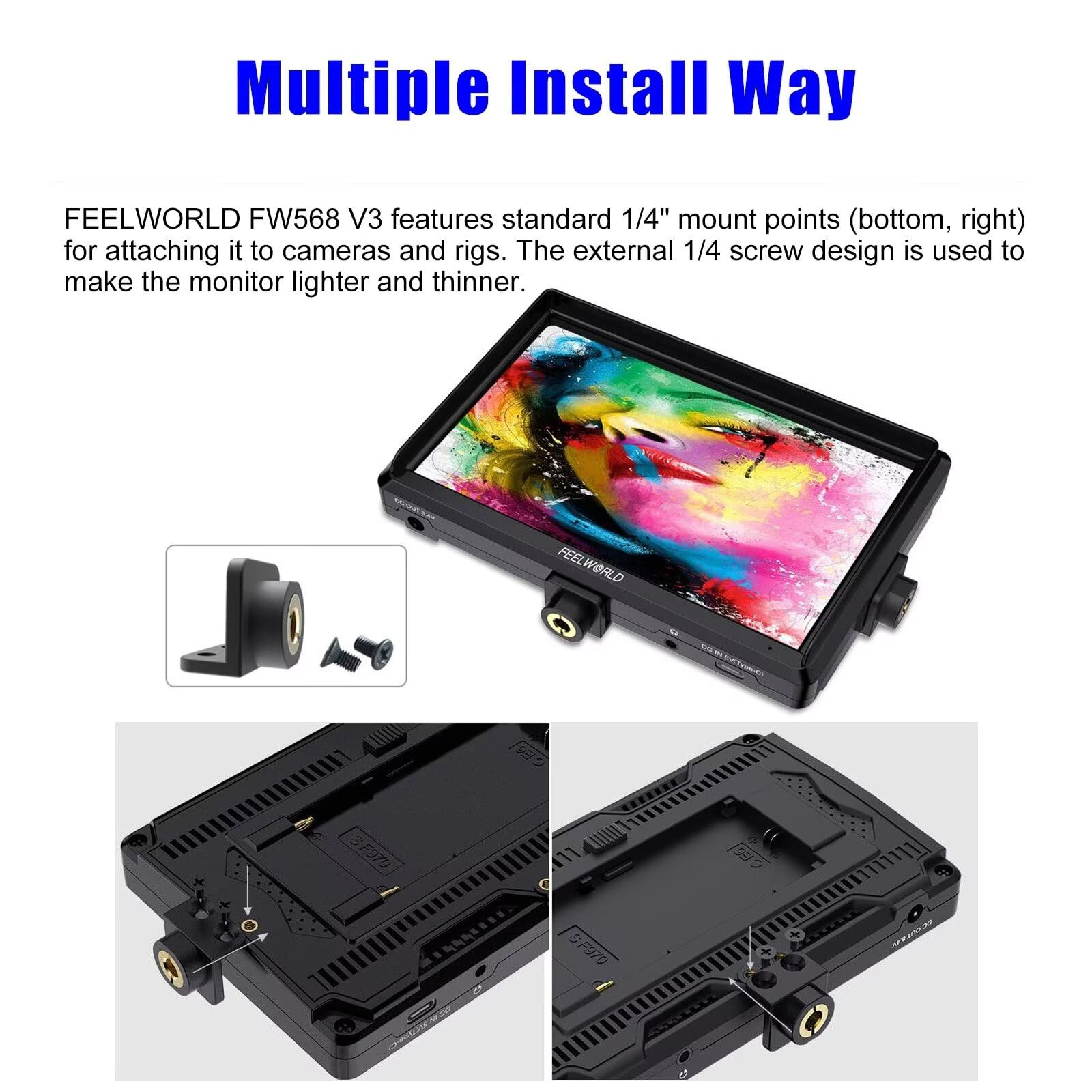 Amazon.com: FEELWORLD FW568 V3 6 inch On-Camera Field Monitor, 3D