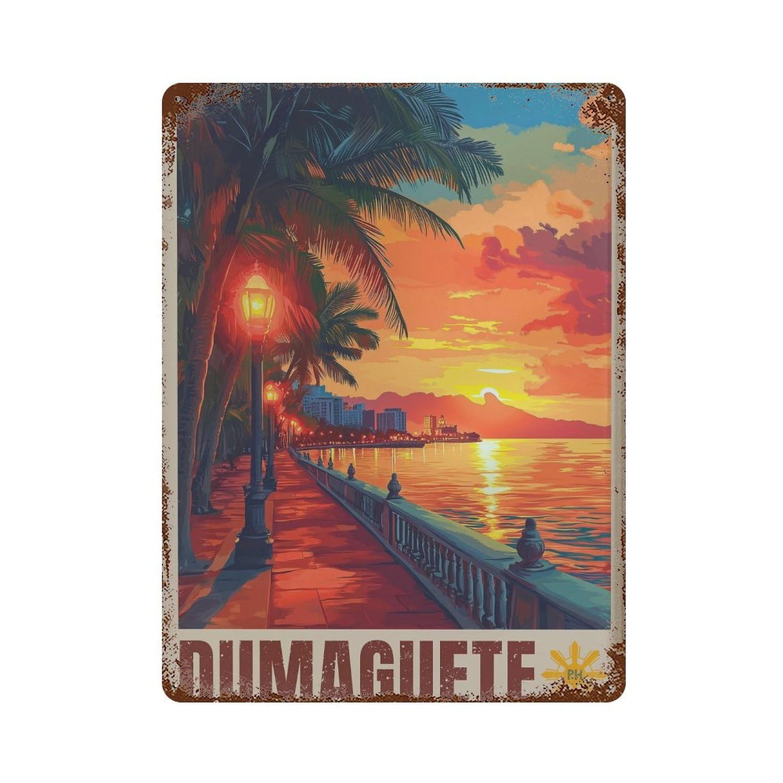 xiaoxiaoshen Dumaguete Travel Southeast Asia Sunset Vintage Style Wall Decor Art Metal Tin Poster Modern Home Decor Art Home Bar Shop Decorations Vintage Sign 40x30cm