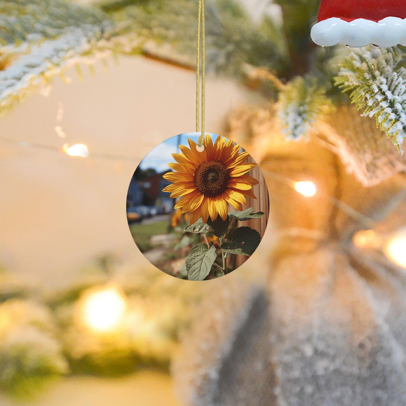 Christmas Tree Ornaments Ceramics Christmas Round Decorations Farm Sunflower Ceramics Ornaments Circle Pentagram Xmas Tree Hanging Pendant for Christmas Tree Party Holiday Home Decor