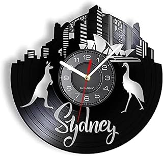 12 Inch Round Wall Clock Australia Sydney Kangaroo Vinyl Re-purposed Record Wall Clock Travel Scenery Home Decor Disk Crafts Hanging Watch