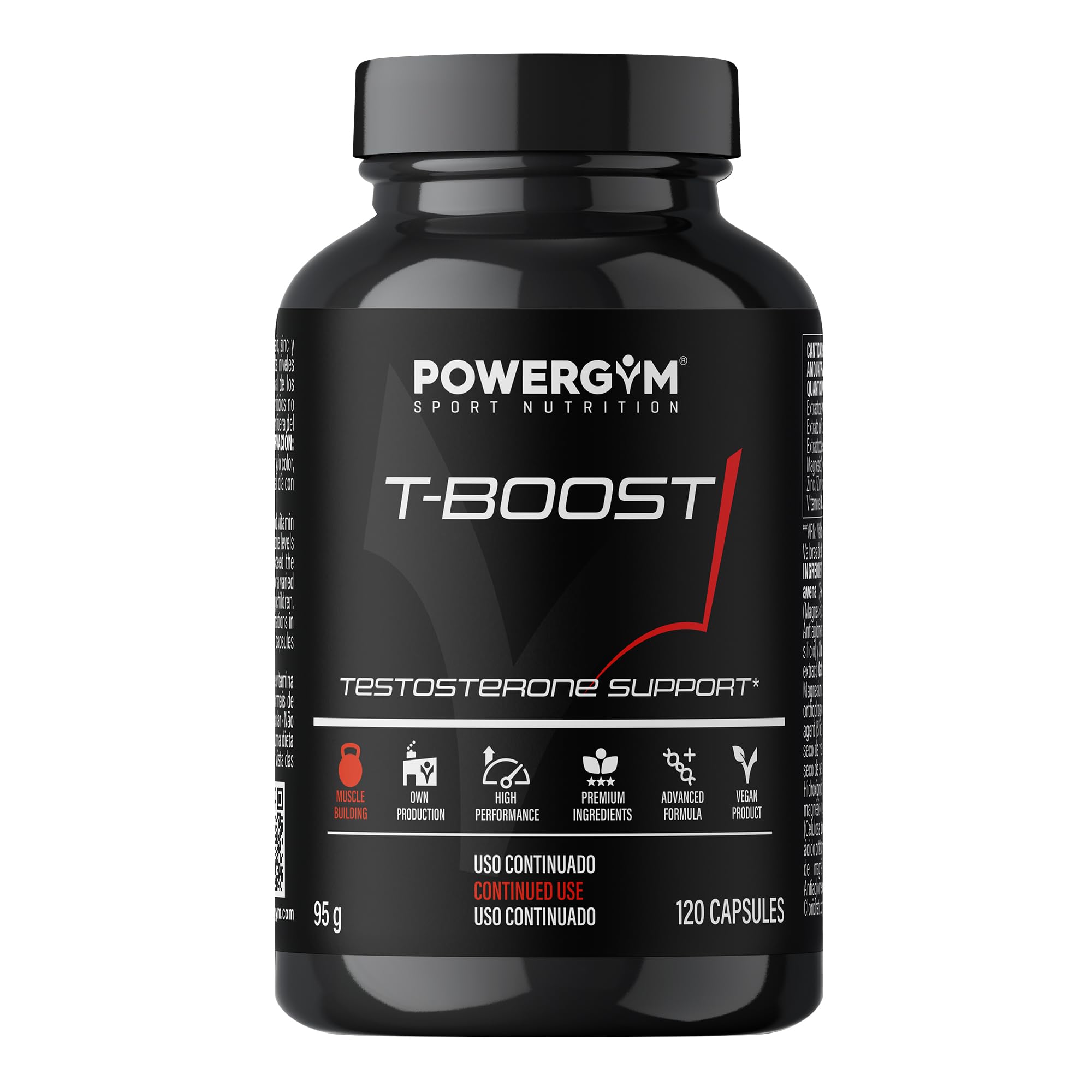 POWERGYM | Tboost 120 Cápsulas Potenciador muscular natural, mejora el crecimiento y recuperación muscular – Formula con tribulus terrestris, magnesio, zinc y vitamina B6