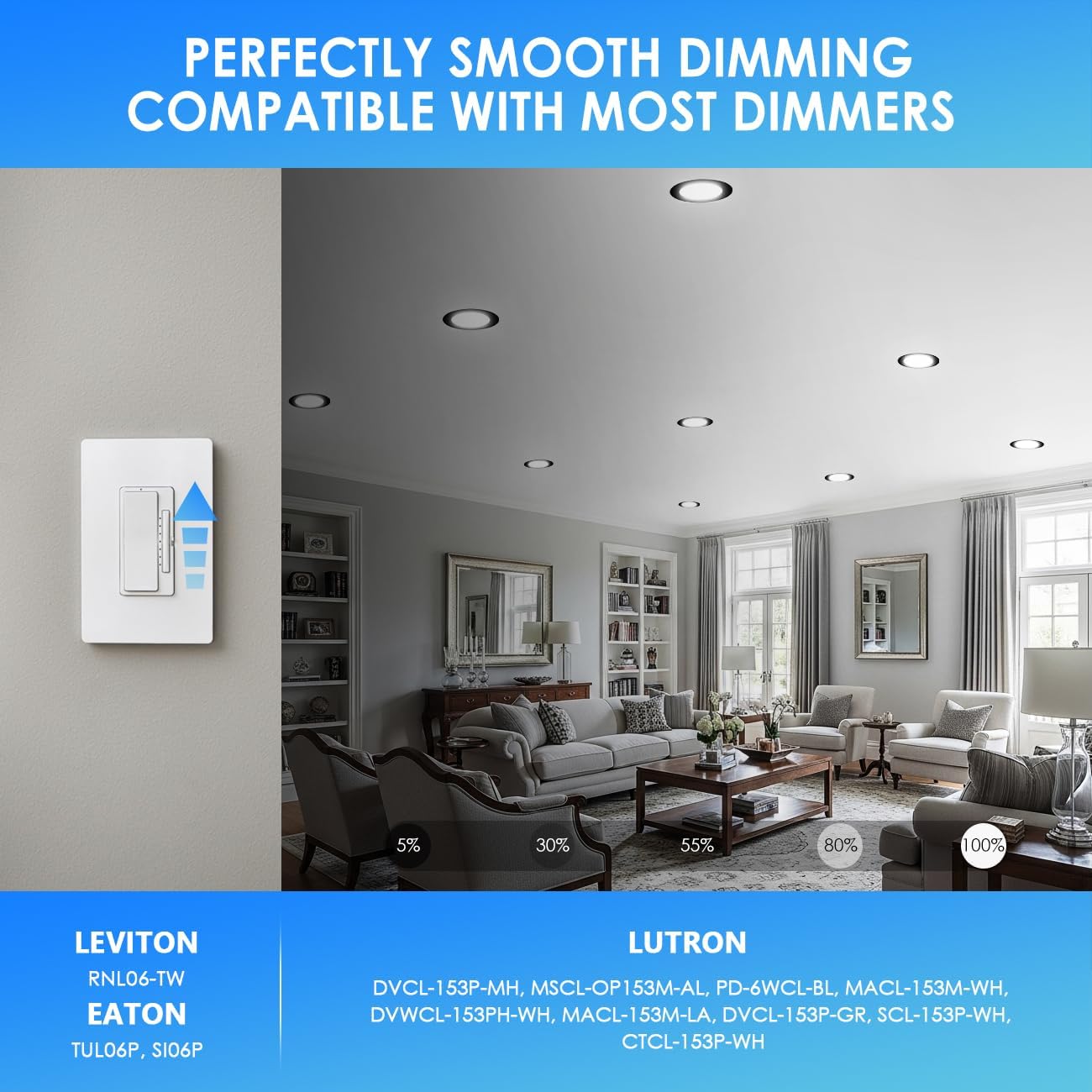 ANWIO Recessed Lighting 6 Inch Black, 5CCT 9W 1000LM Flat Retrofit LED Recessed Lights Can Needs, 2700/3000/4000/5000/6000K Selectable Can Lights CRI 80+ Dimmable E26 Base IC Rated & ETL 5 Pack - Image 5