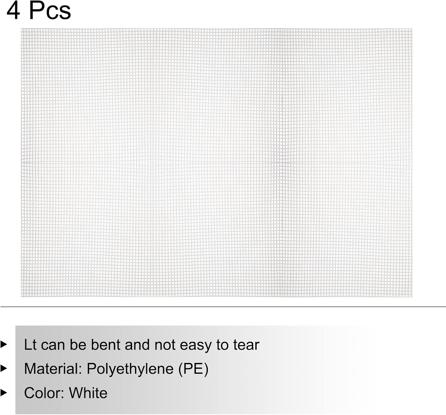 MECCANIXITY Plastic Mesh Canvas Sheet 60x42cm/23.6x16.5inch White Blank Canvas Rectangle 4mm Hole for Embroidery Needlepoint, Knit Crochet Mesh, Pack of 4