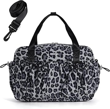ECOHUB Small Gym Bag for Women, Mini Duffle Bag Gray Leopard Print