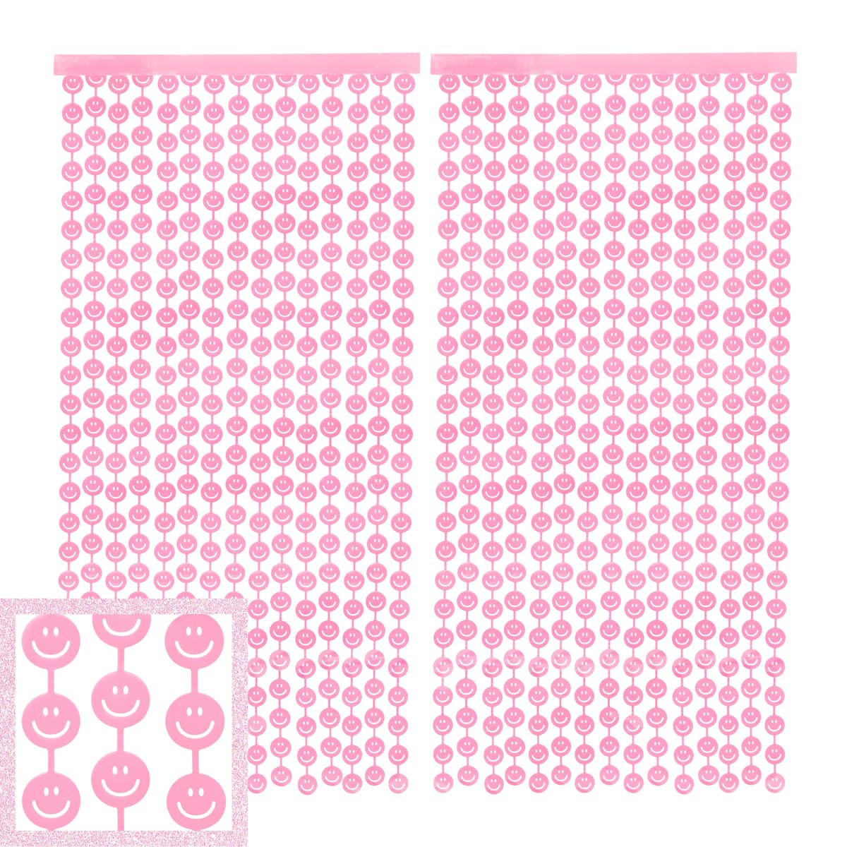 xo, Fetti Pink Smiley Face Foil Curtains - Set of 2 | Happy Pastel Birthday Party Decorations, Cute Bachelorette Party Photo Booth Backdrop, Baby