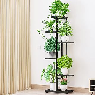 GINESBE 6 Tier Metal Plant Stand,Indoor Planter Display Stand, Multi Tier Iron Plant Display, Multi-Pots Stander Display Pots Holder Holder for Living Room Corner Patio (Black)