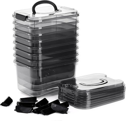 Miniatura 6 de Elsjoy Juego de 8 contenedores de almacenamiento de plástico con tapa y asa, contenedor de almacenamiento transparente de 5.5 cuartos de galón, caja