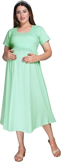 MAMMA'S MATERNITY Women's Knee Length Maternity | Feeding | Nursing Dress | Pre and Post Pregnancy | Comfortable