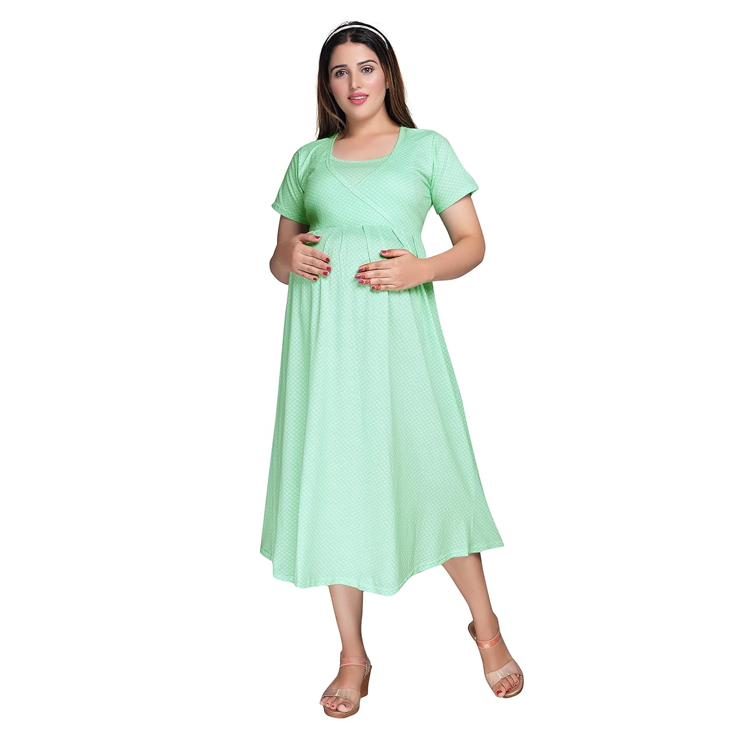 MAMMA'S MATERNITY Women's Knee Length Maternity | Feeding | Nursing Dress | Pre and Post Pregnancy | Comfortable
