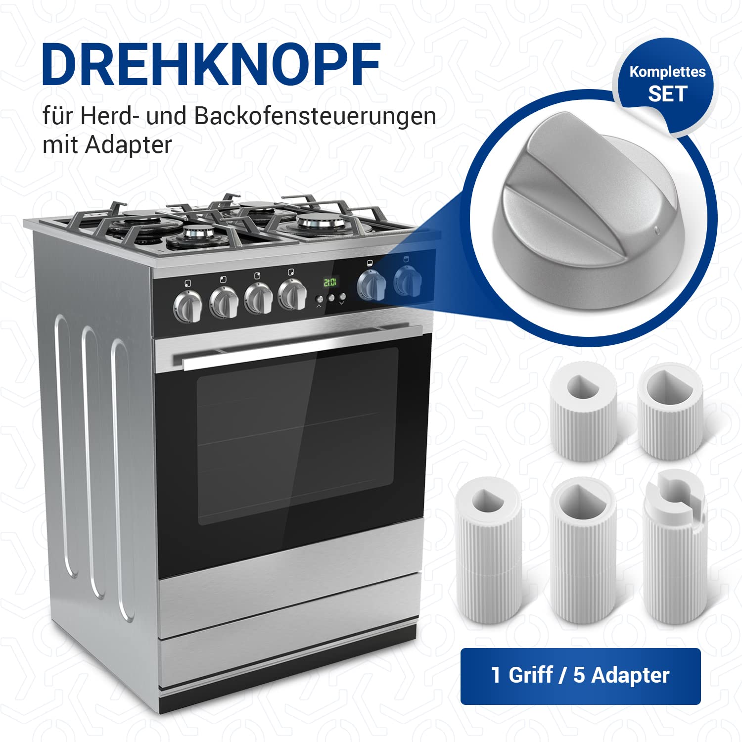 Boutons De Plaque De Cuisson Gaz Universels - 4 Pièces + Adaptateurs 6mm/8mm, Noir, 10 Ans Garantie