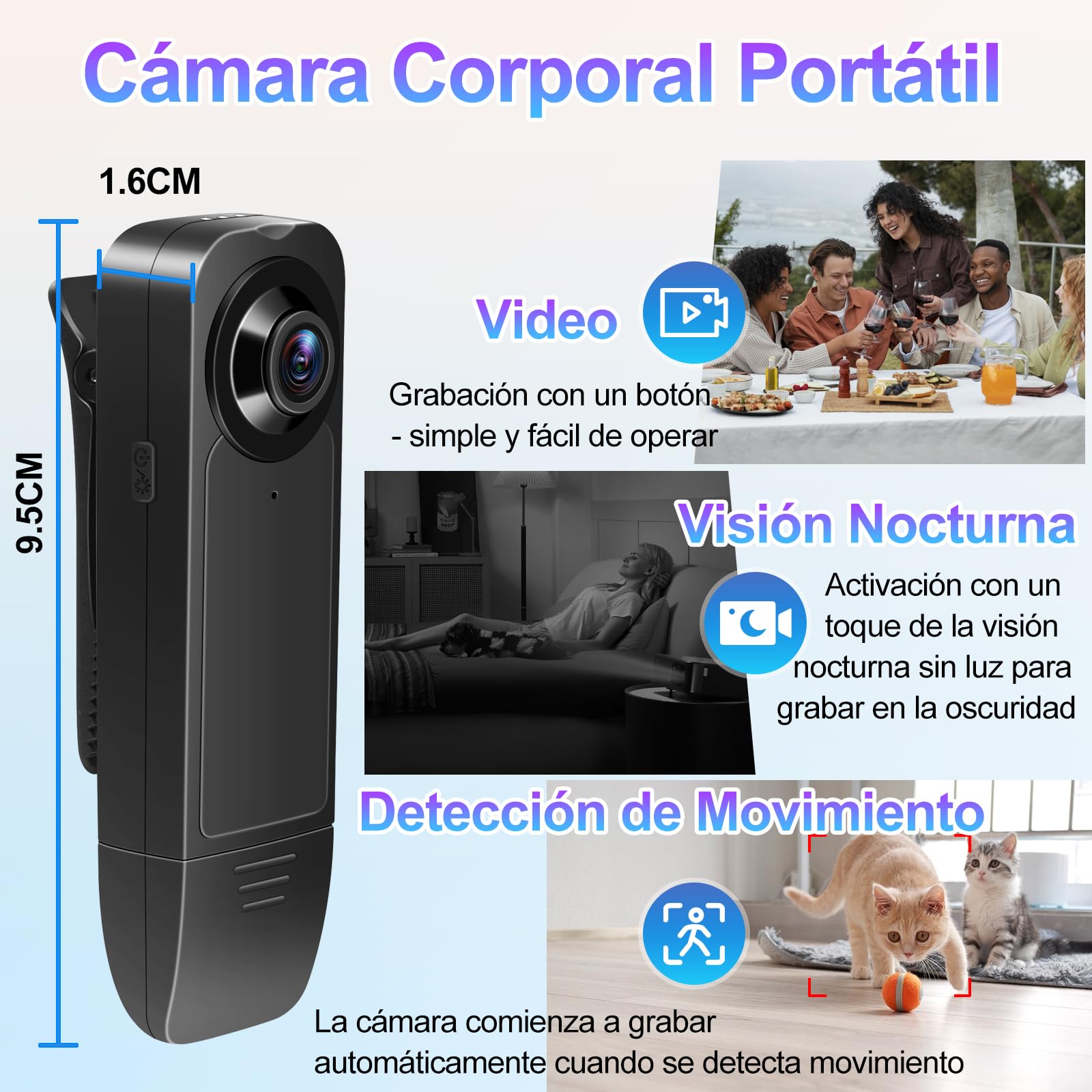 TANGMI Mini Camara Espia Oculta, 7 Horas de Uso con Manos Libres Camara Espia Invisible, Visión Nocturna & 1080P HD Gran Angular 140° Body CAM Policial para Grabación de Video y Toma de Fotos