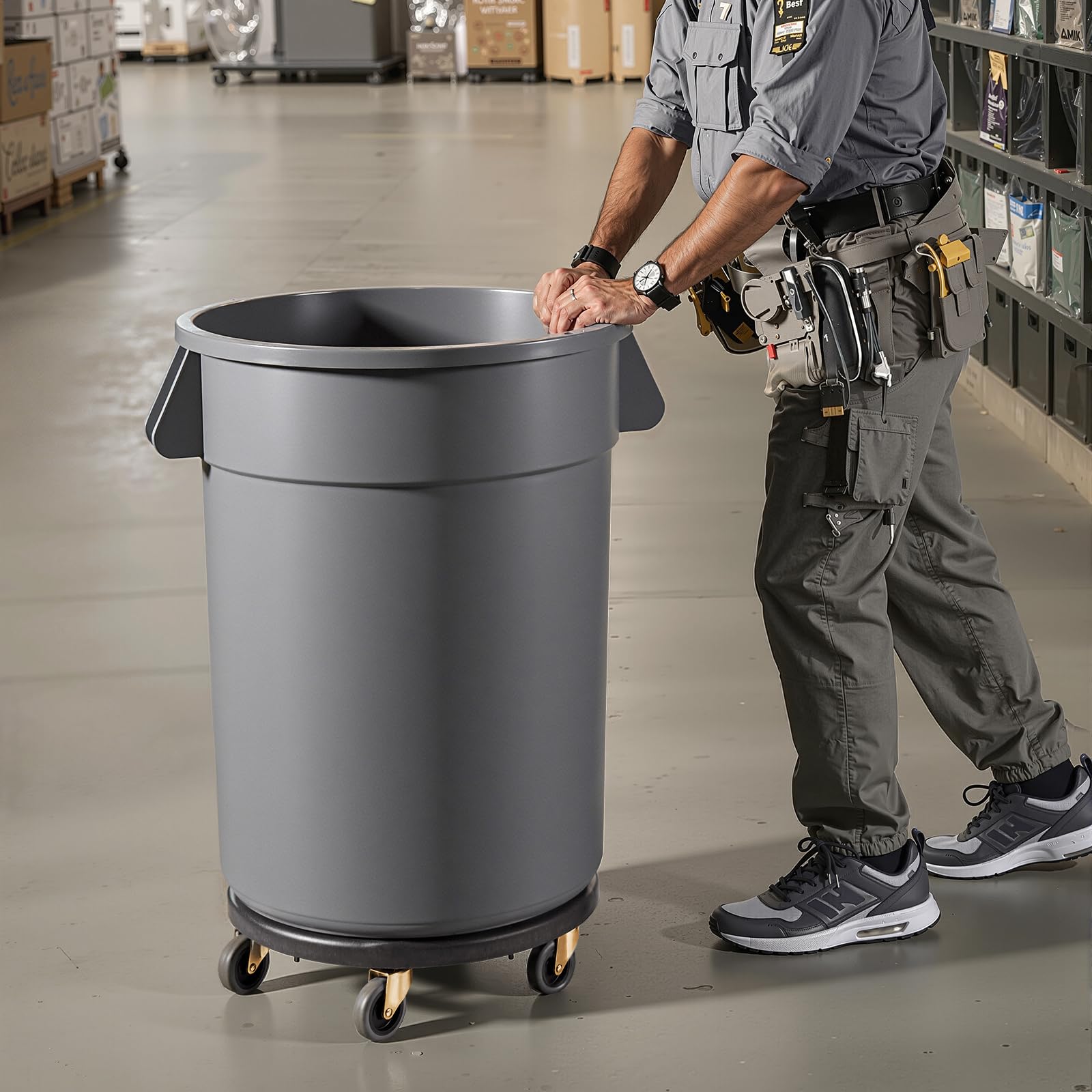 VEVOR Carrito de Bote de Basura, Base Redonda con Ruedas para Basura con 4 Ruedas Bloqueables, Capacidad de Peso de 227 kg, Carro para Barril Resistente, Carrito Rodante Multifuncional, Negro