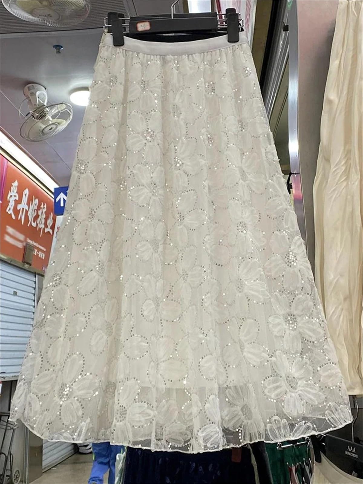 Gonna Moda a Vita Alta da Donna in Garza con Paillettes Francese