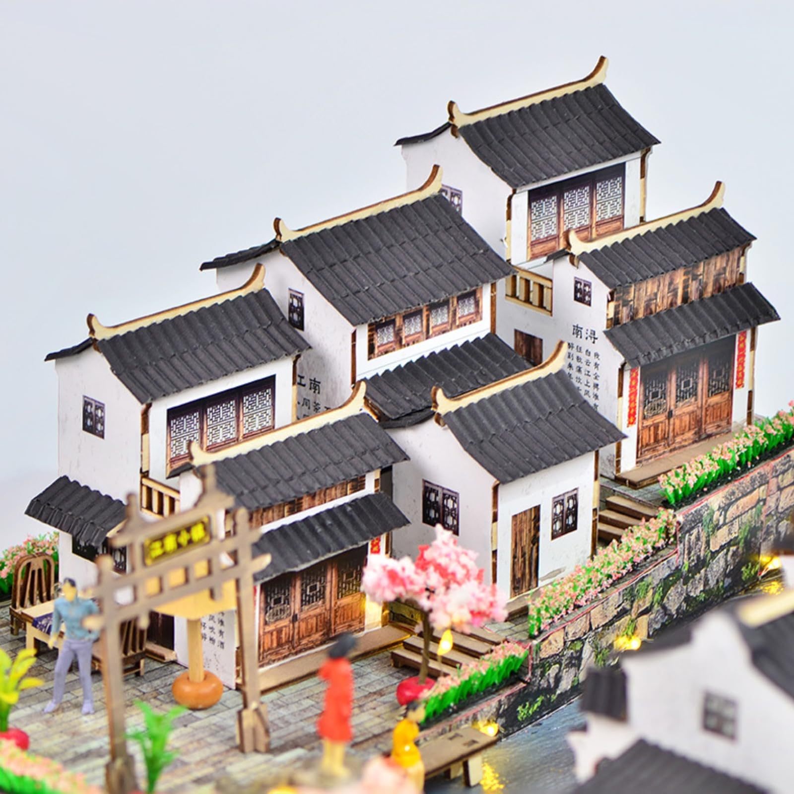 Gralara Modellino di Casa Cinese con Ponte Creativo Casa in Miniatura Fai da Te Decorativo Diorama in Miniatura per Hobbisti, Scrivania, 江南小镇2号BM382