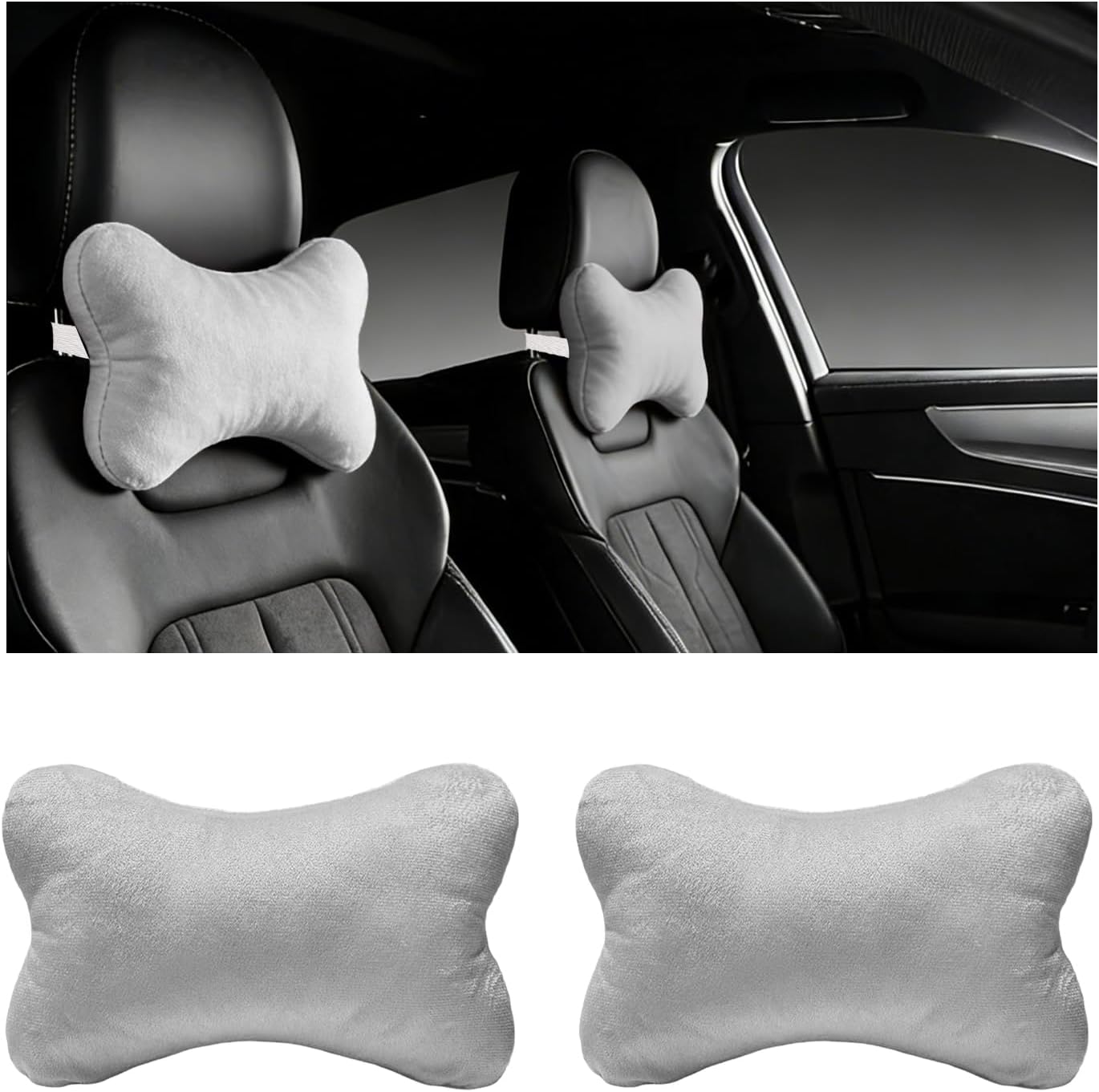 2 PCS Car Headrest Pillow, Ergonomic Auto Neck Pillow with Adjustable Strap for Relieving Driving Fatigue, Breathable & Comfortable Neck Cushion for Cars SUVs Trucks (Black)