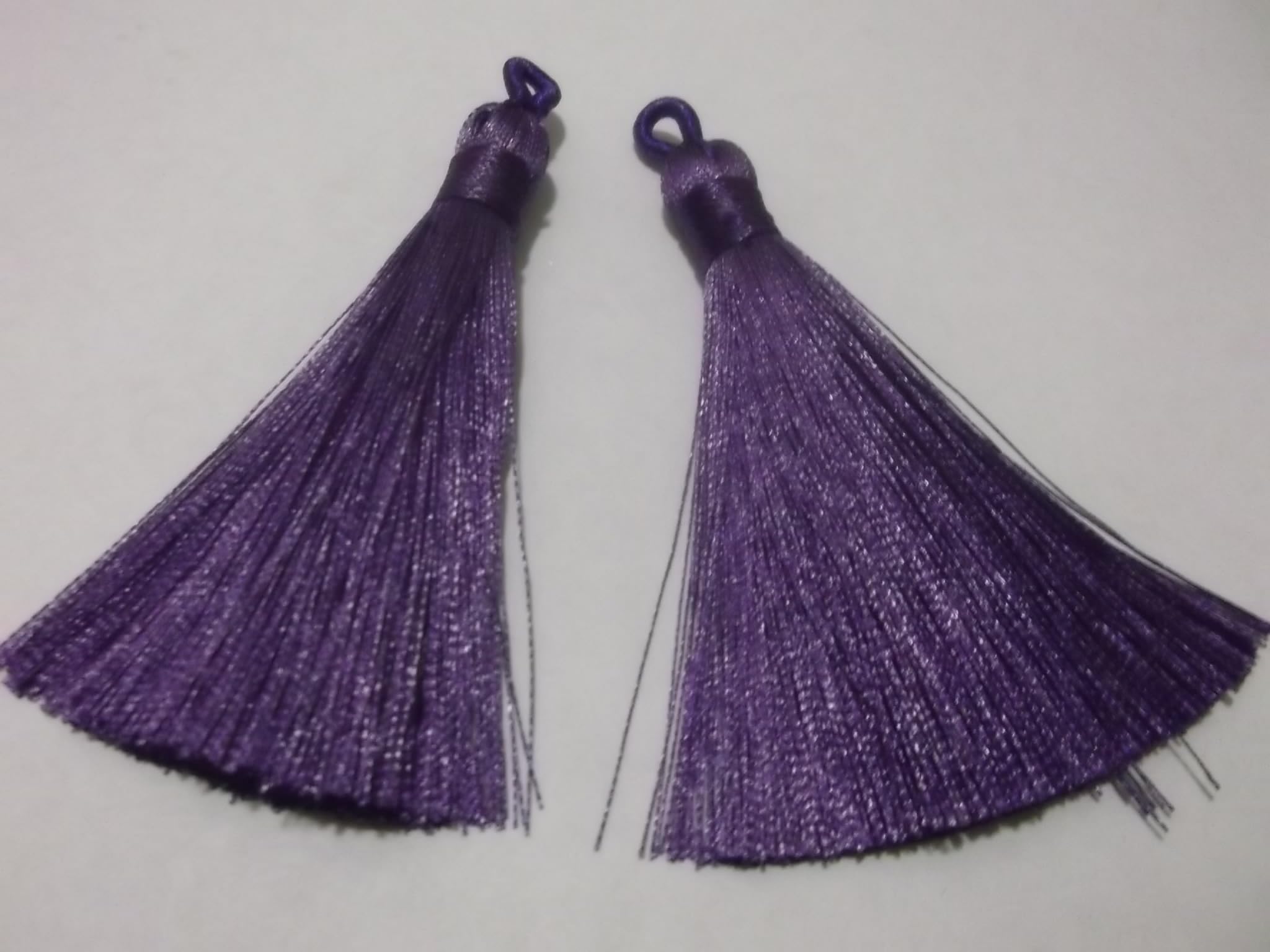 10pcs Violet Purple Silky Soft 8cm-9cm Tassels with Hanging Loops for Bookmarks Jewellery Keychains Pendant Decoration Crafts