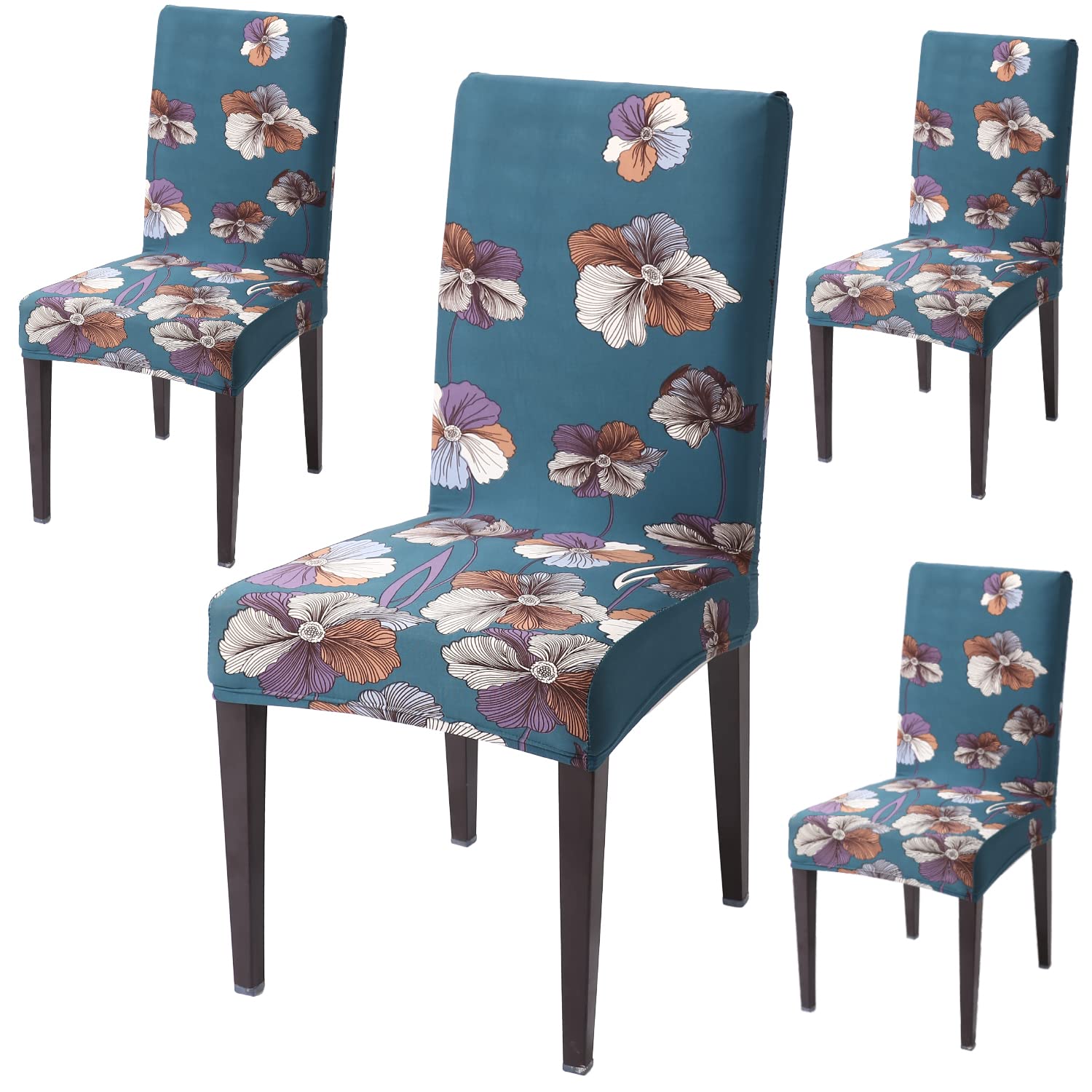 hokipo 120 gsm stretchable dining chair cover set of 4, brown leaf | 120 gsm polyester spandex. stretch fit with elastic hem, removable and machine washable. set of 4.