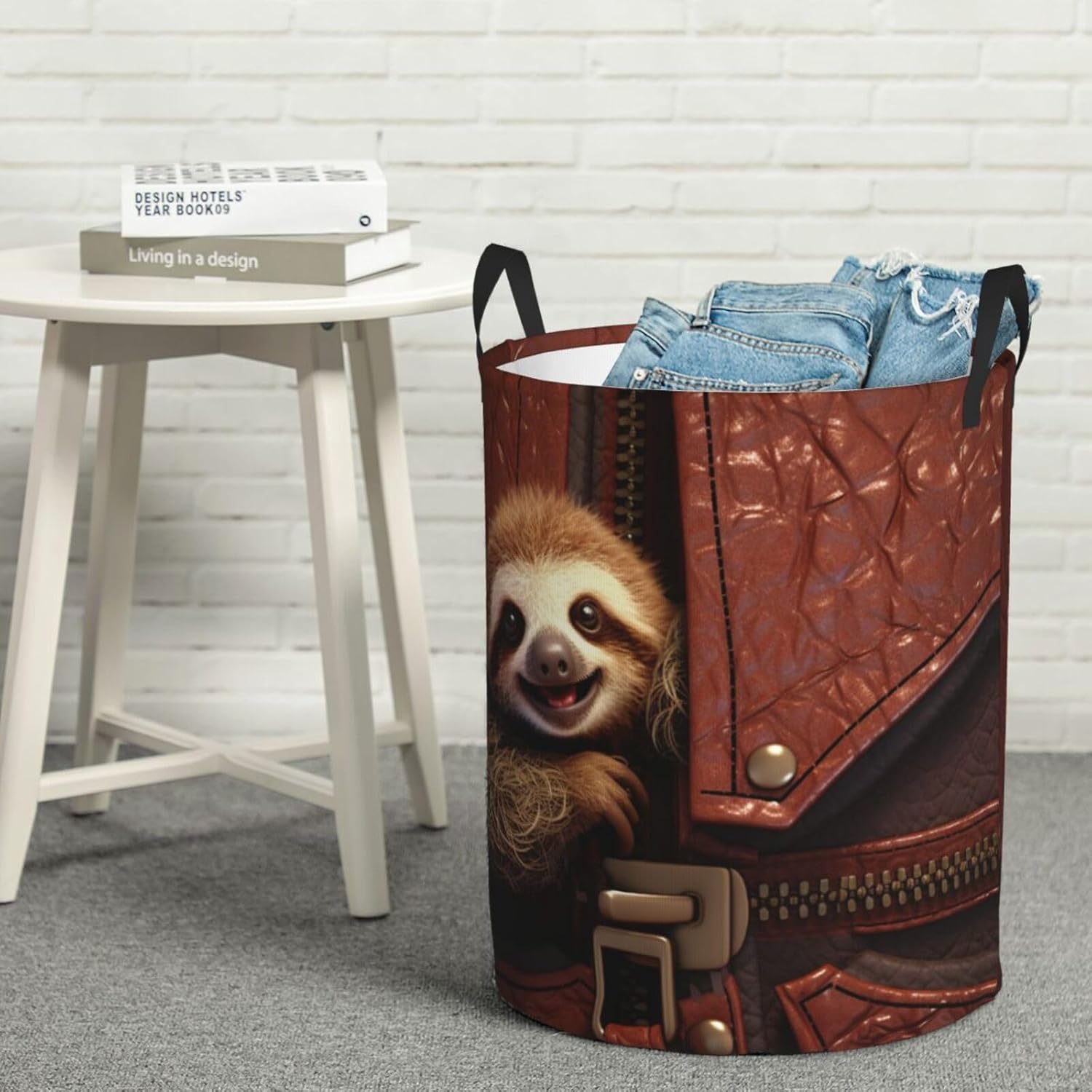 Sloth on zipper Laundry Basket With Handles, Foldable Laundry Hamper Oxford Cloth Dirty Clothes Basket Waterproof Clothes Toys Storage Bin Organizer for Bedroom Bathroom Dorm