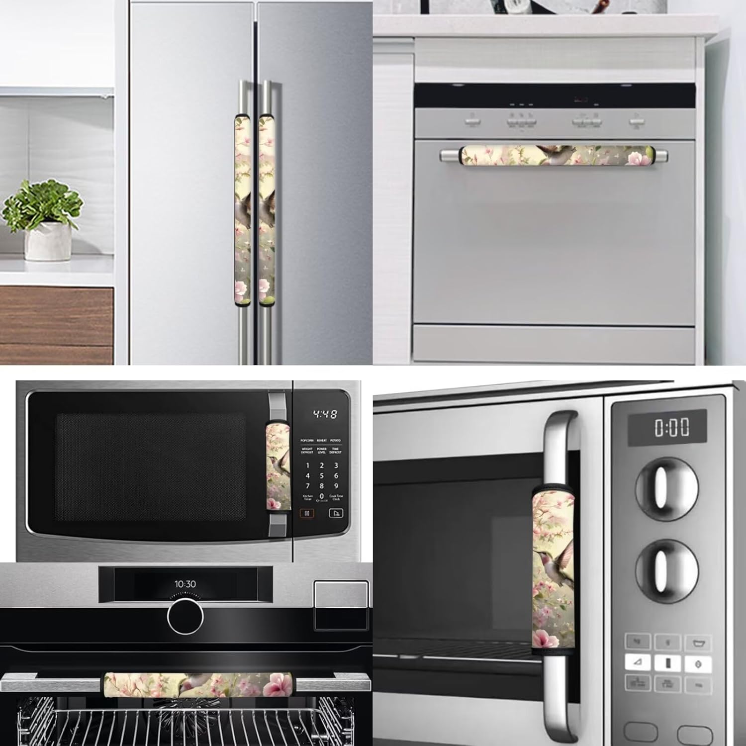 Hummingbird Flower Refrigerator Door Handle Covers Set of 6, Non-Slip Protector for Fridge Oven Dishwasher Wear Resistant Microwave Handle Cover Washable