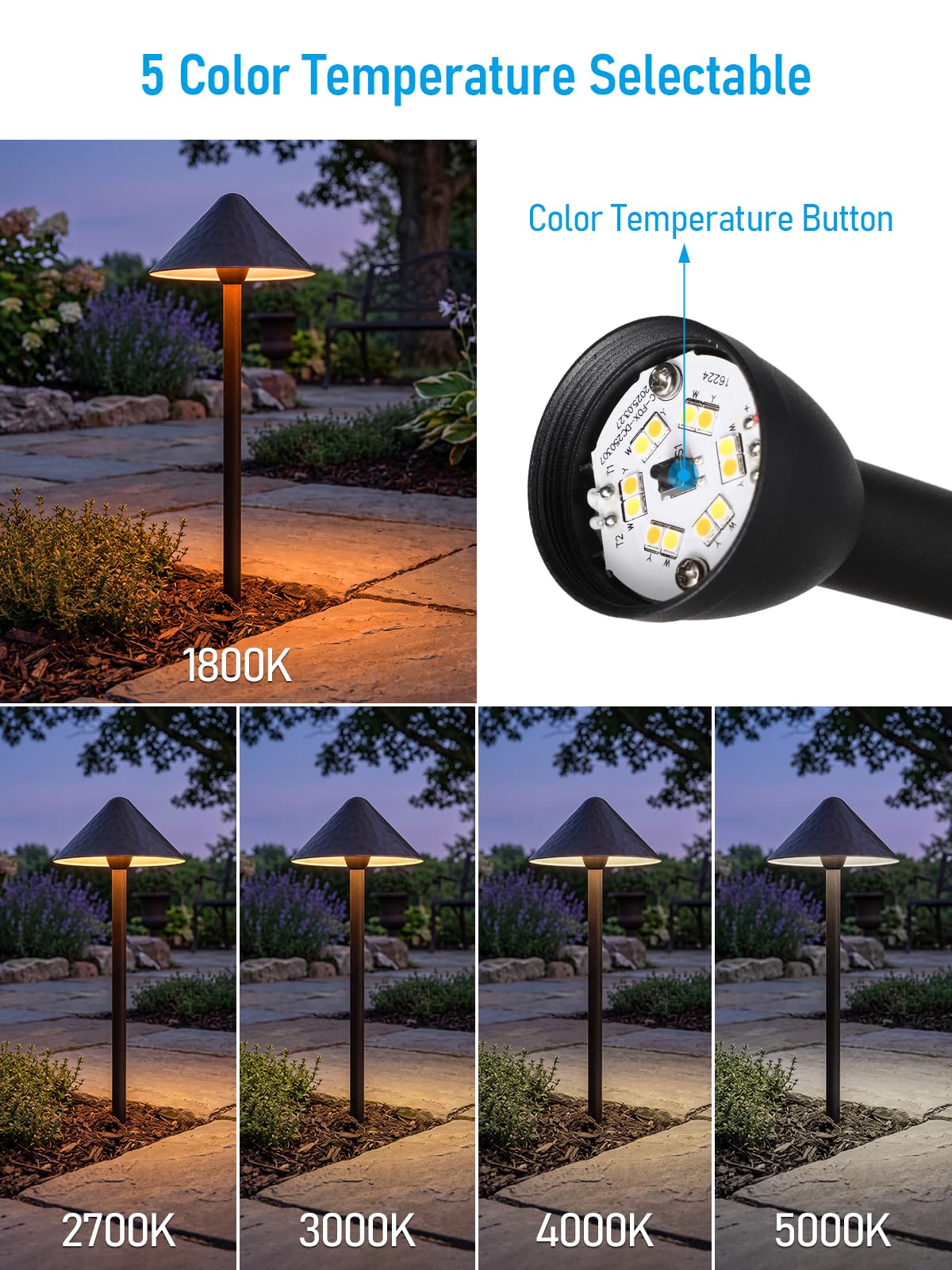 LEONLITE 12-Pack 5CCT Low Voltage LED Path Light Vintage Golden