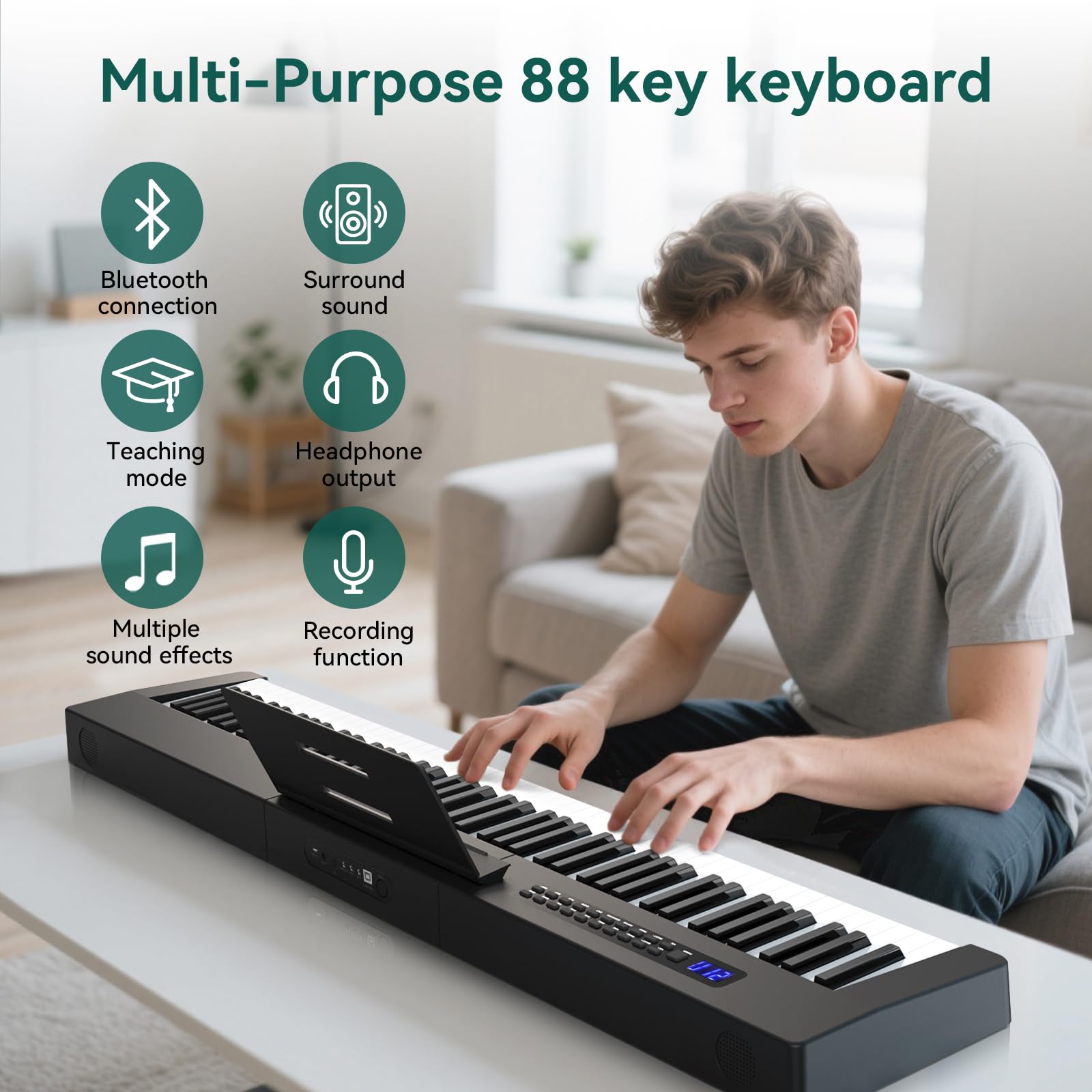 Rosen P21 Tastiera Semi-Pesata 88 Tasti Pianoforte Digitale per Principianti, Pianoforte Elettrico Portatile con Pedale di Sostegno e Alimentazione, Bianco