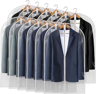 Perber 40" Clear Waterproof Garment Bags for Hanging Clothes - 12 Pack Suit Covers for Closet Storage, Dust & Moisture Protection