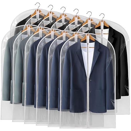 40" All Clear Garment Bags for Hanging Clothes, 12 Packs