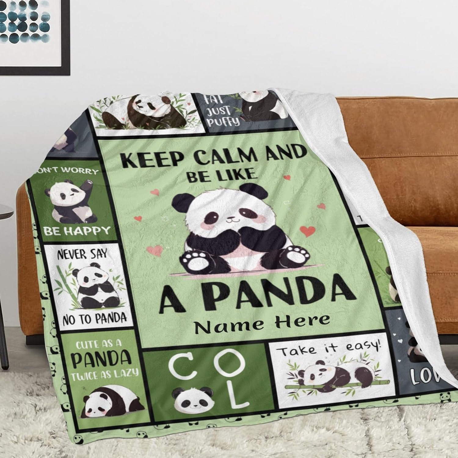 Customized Name Blanket with Panda, Make Your Own Text Blanket for Birthday Christmas Decor Gifts, 60"x80"