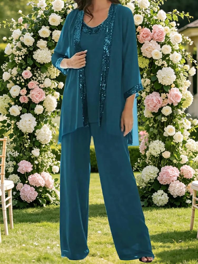 shownicer Ensemble Femme Chic Et Elegant Ensemble De Ceremonie | Mousseline, 2 Pièces Tailleurs Pantalons, Élégante Ensemble Pantalon, Mere De La Mariee Tenue, Grande Taille, Mariage