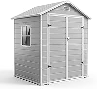 Garvee 6x4 FT Outdoor Resin Storage Shed with Floor, Window, Lockable Door & Sloped Roof - Weatherproof Garden Tool Shed