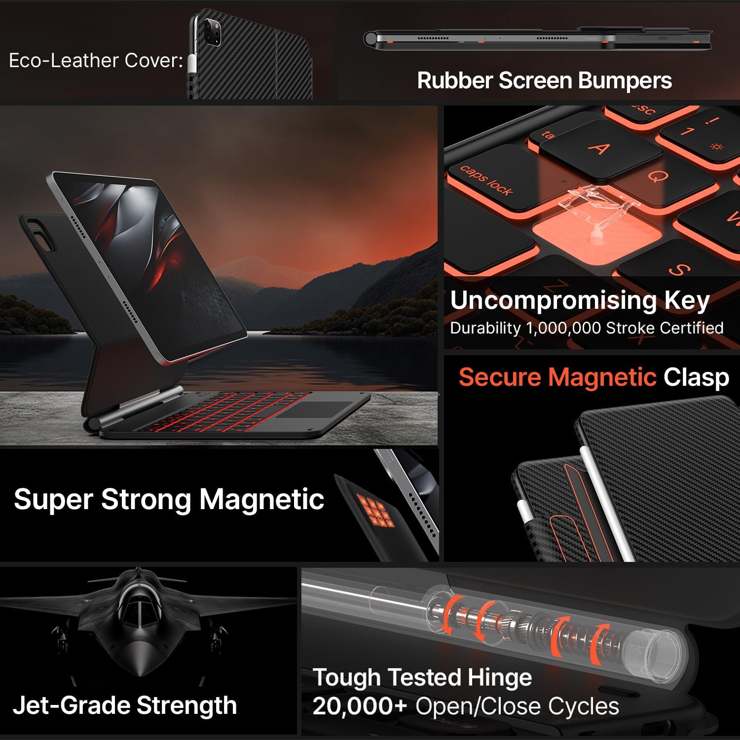 typecase Edge Keyboard Case for iPad Air 11-inch(M3/M2, 2025/2024), iPad Pro 11-inch(4th/3rd/2nd/1st Gen) & iPad Air 10.9-inch 5/4th Gen, Multi-Touch Trackpad, 11-Color Backlight, Carbon Fiber - Image 4